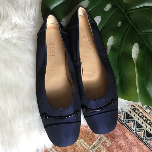 Gucci Shoes - Gucci Navy Satin Ballet Flats with Horse Bit- 10.5